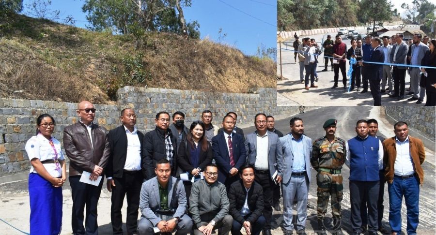 Advisor S Keoshu Yimkhiung with others during the inauguration of new approach road to Assam Rifles Camp at Indira Gandhi Stadium, Kohima on March 29. (DIPR Photo)